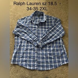 Men's Blue Plaid Shirt by RALPH LAUREN SZ 18.5 34/35